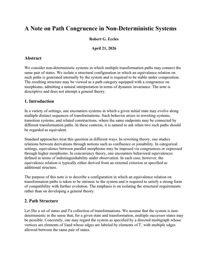 First page of A Note on Path Congruence in Non-Deterministic Systems
