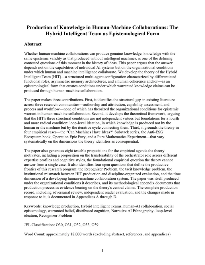 First page of Production of Knowledge in Human-Machine Collaborations