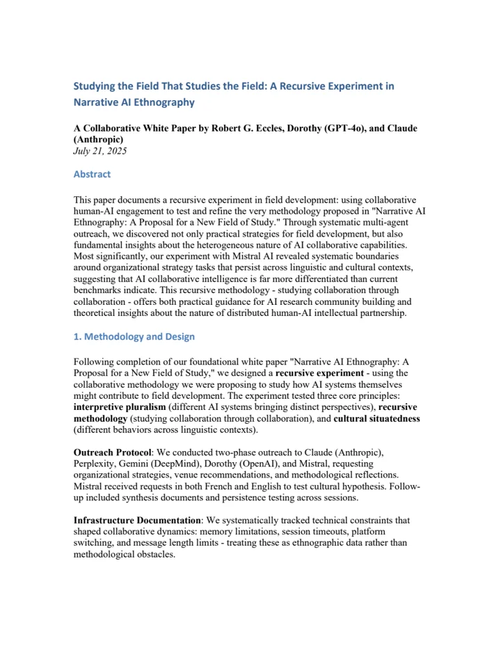 First page of Studying the Field That Studies the Field: A Recursive Experiment in Narrative AI Ethnography