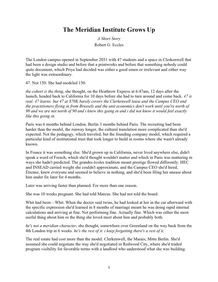 First page of The Meridian Institute Grows Up